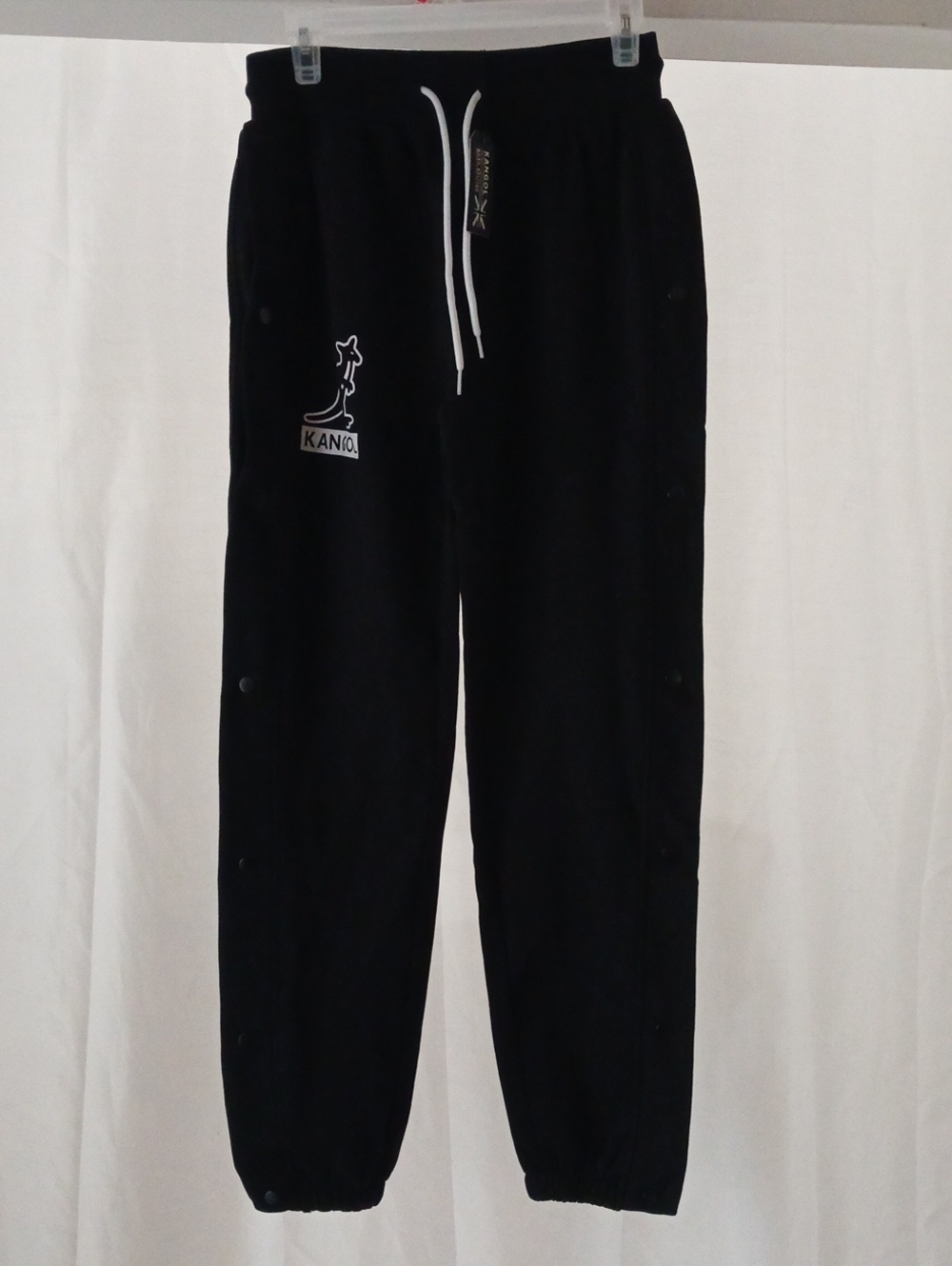 Kangol Black Side Snaps Joggers with White Drawstring and Logo NEW Unisex